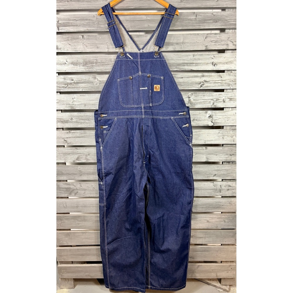 Berne Mens Denim Bib Overalls Indigo Blue Workwear 44x30 Cotton NWOT NEW